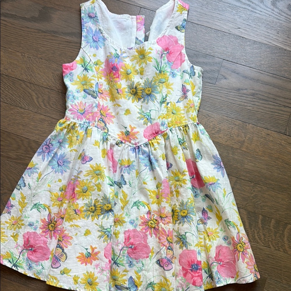 Girls' White Floral Summer Dress with Pink & Yellow Flowers